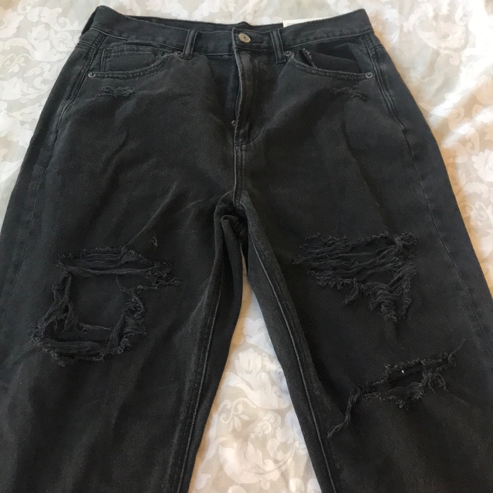 Black distressed mom jeans